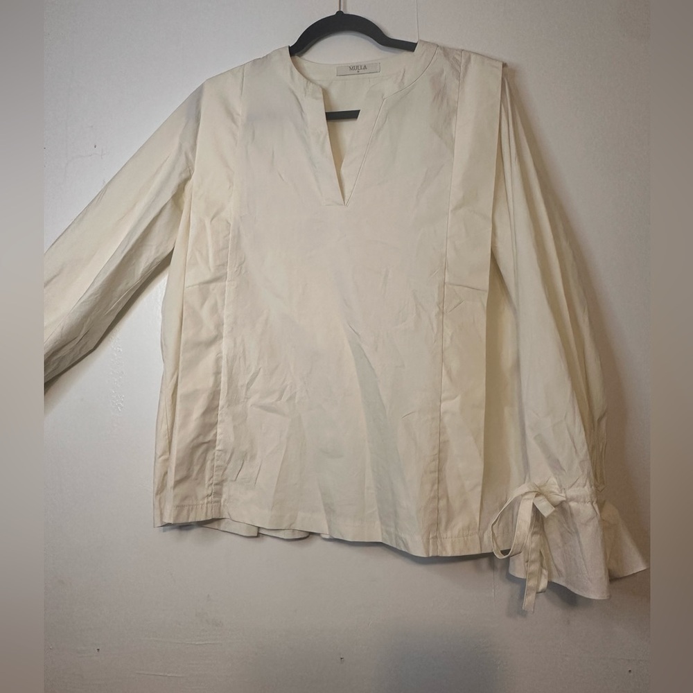 Chic Cream Blouse with Tie Sleeve